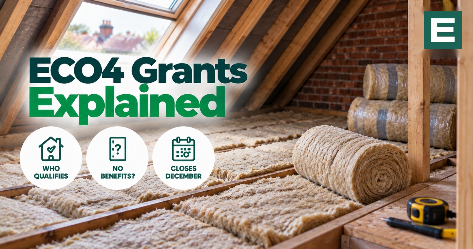 Mineral wool insulation being laid between joists in a UK loft, the kind of work ECO4 funds